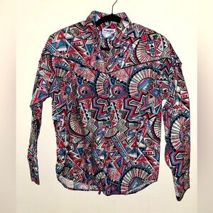 Wrangler vintage retro geometric button front padded shoulder western blouse S